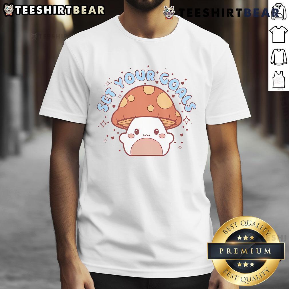 Alt Text: Cute Set Your Goals Shroom 2025 T-Shirt featuring a colorful mushroom design, perfect for goal-setting enthusiasts.