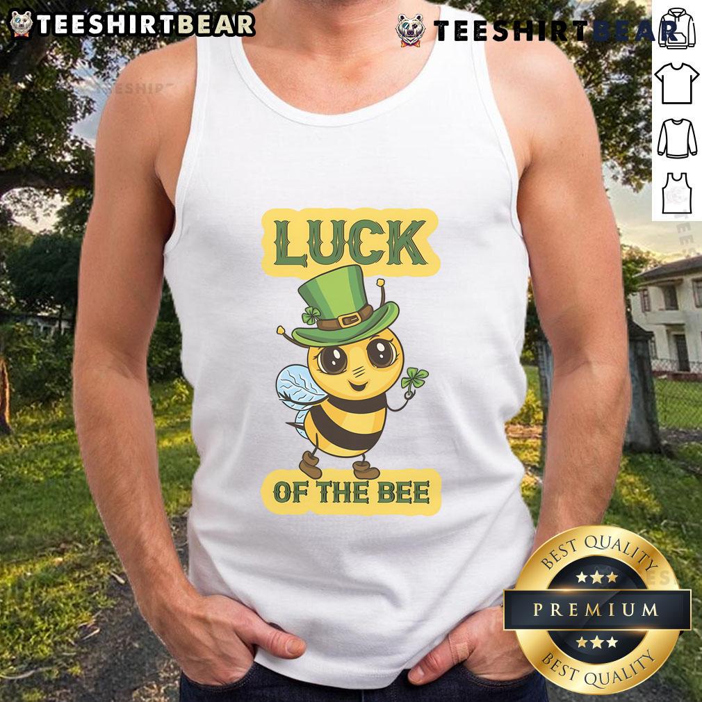 Cute St. Patrick's Day tank top featuring a shamrock and bee design, celebrating Irish American tradition.