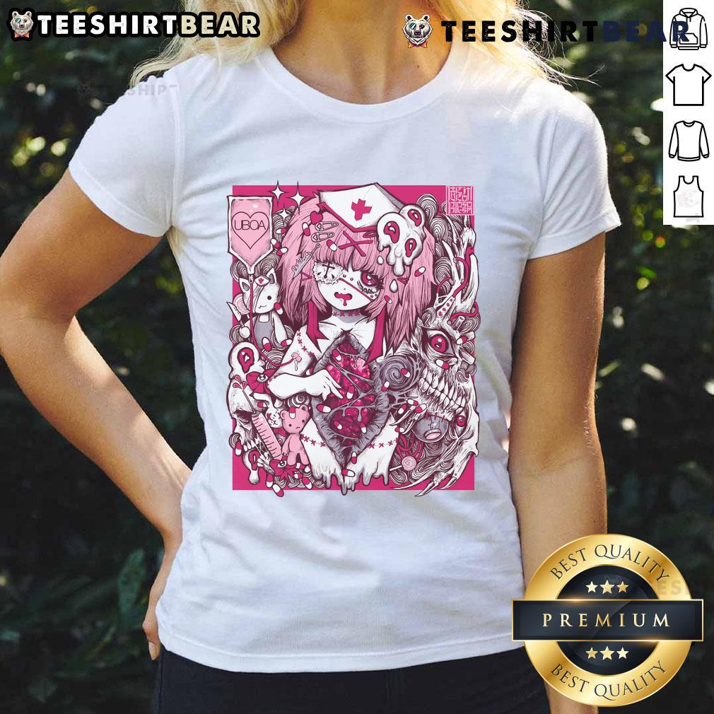 Cute UBOA Nurse graphic on a Great Wall of Violent Neurodivergent Static Ladies Tee, showcasing vibrant design.