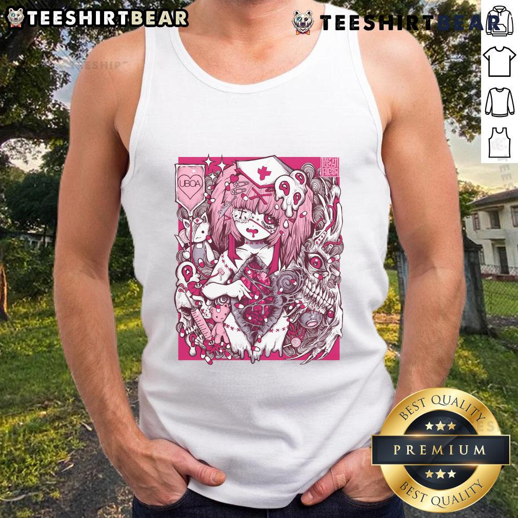 Alt Text: Cute UBOA Nurse graphic on a Great Wall of Violent Neurodivergent Static Tank Top, perfect for unique fashion lovers.