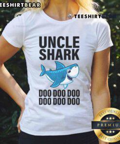 Matching family ladies tee featuring a cute Uncle Shark design with the popular 'Doo Doo Doo' lyrics for fun family outings.