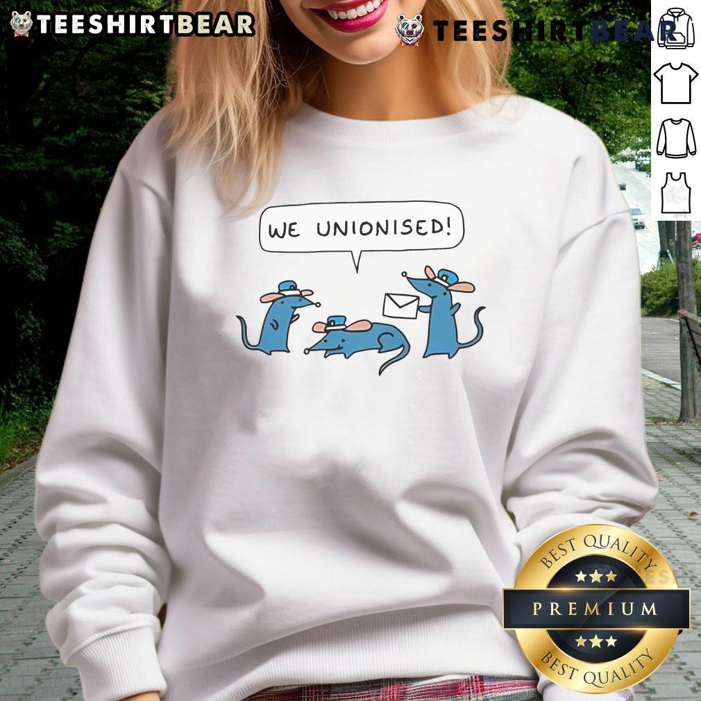 Cute We Unionised Mail Rats sweatshirt featuring adorable rat graphics, perfect for animal lovers and cozy outfits.