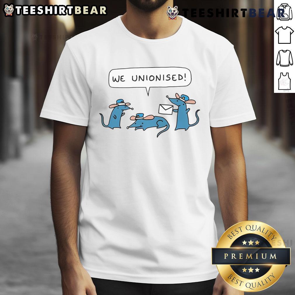Alt Text: Cute We Unionised Mail Rats T-Shirt featuring adorable rat graphics, perfect for animal lovers and union supporters.