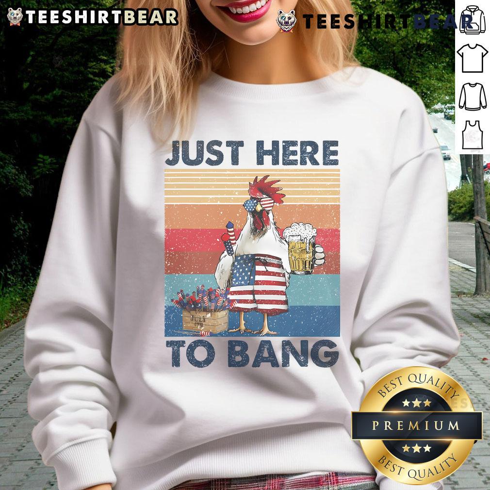 Funny 4th of July sweatshirt featuring a chicken, beer, and USA flag design, perfect for celebrating Independence Day.
