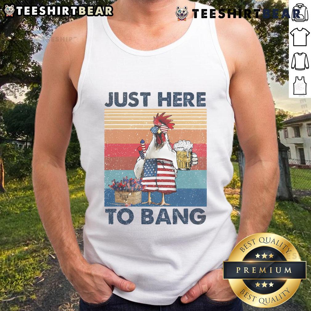 Funny 4th of July tank top featuring a chicken, beer, and USA flag design for festive celebrations.