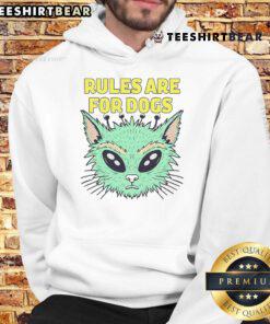 Funny alien cat hoodie for cat lovers with 'Rules are for dogs' slogan, perfect for showcasing your feline humor.