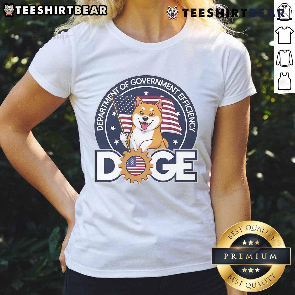 Funny Doge Crypto Meme on a Ladies Tee highlighting Department of Government Efficiency humor.