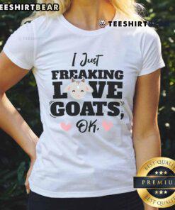 Funny farm life tee for goat lovers featuring 'I freaking love goats' design, perfect for farmers and goat enthusiasts.