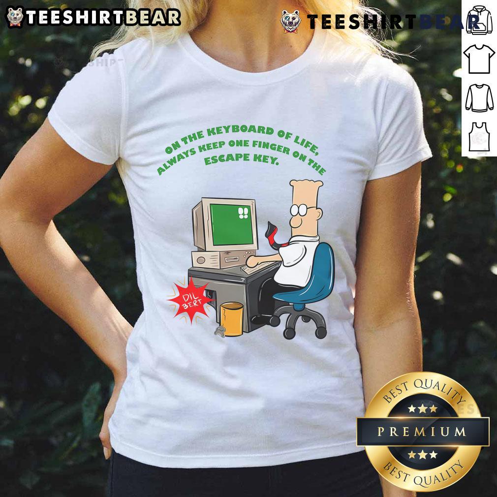 Funny ladies' tee featuring 'Always keep one finger on the escape key' design, perfect for keyboard lovers.
