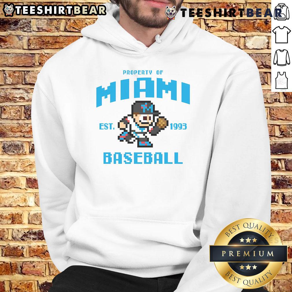 Funny Miami Marlins baseball hoodie, established 1993, featuring 8-bit pixel art design for fans.