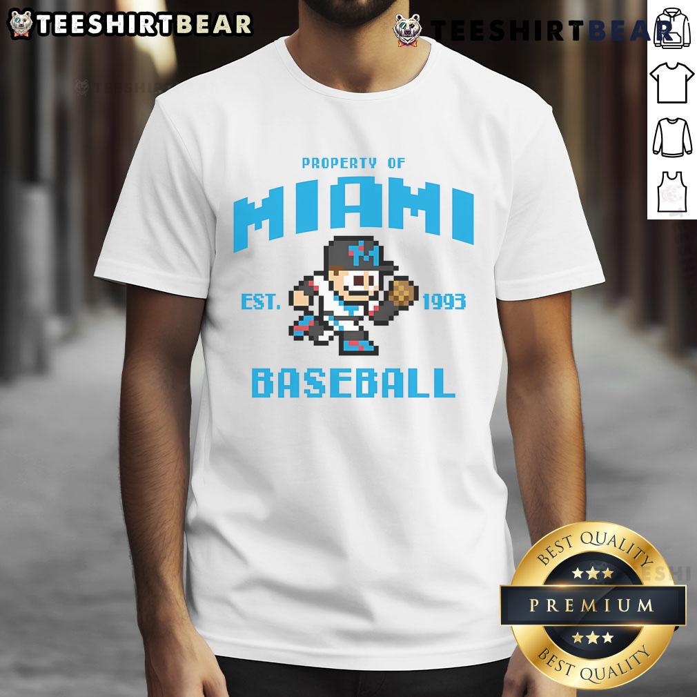 Alt Text: Funny Miami Marlins Baseball Est 1993 8Bit Pixel T-Shirt design featuring vibrant pixel art and team colors.