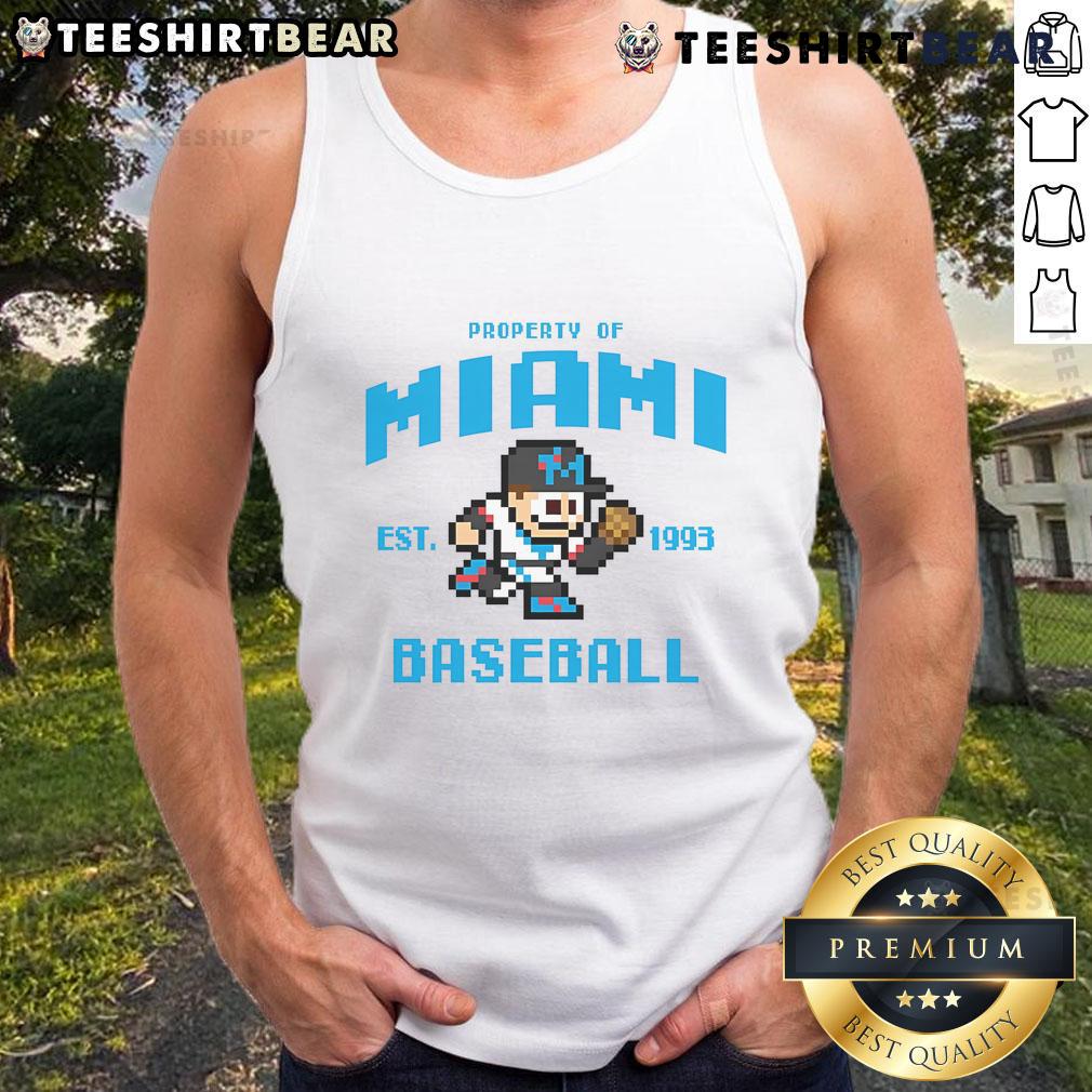 Funny Miami Marlins baseball tank top, Est. 1993, featuring 8-bit pixel art design, perfect for fans and casual wear.