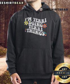 Funny retro groovy hoodie design featuring 'I'm Terri Doing Terri Things' for Mother's Day gift ideas.