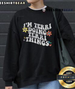 Alt Text: Funny retro groovy sweatshirt featuring 'I'm Terri Doing Terri Things' design, perfect for Mother's Day gifts.