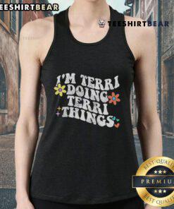 Alt Text: Funny retro groovy tank top featuring 'I'm Terri Doing Terri Things' for Mother's Day gifts.