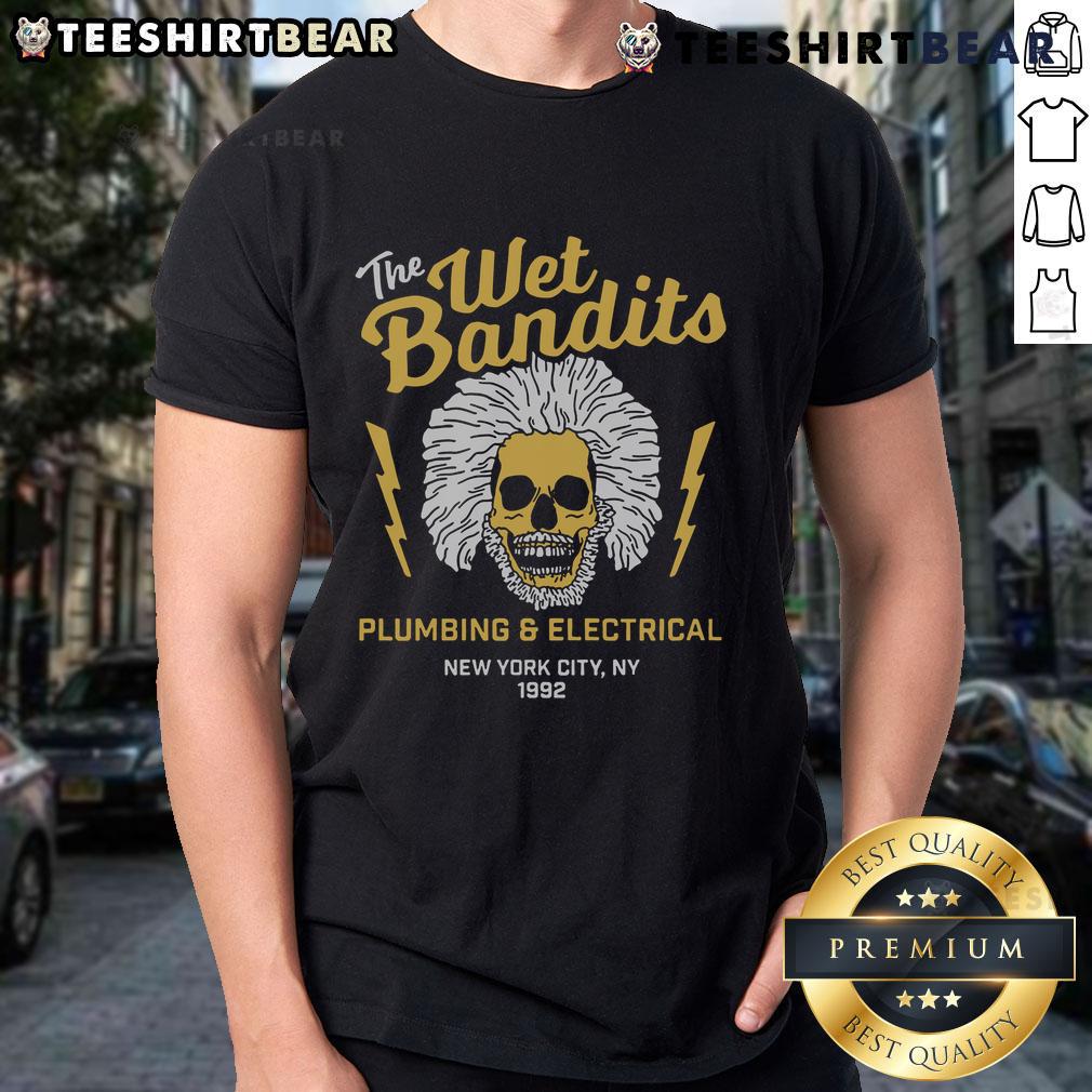 Funny The Wet Bandits movie T-shirt featuring plumbing and electrical theme, inspired by NYC 1992 classic comedy.