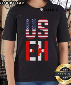Funny Useh America Canada Flag Tee for Ladies featuring a playful design celebrating American and Canadian pride.