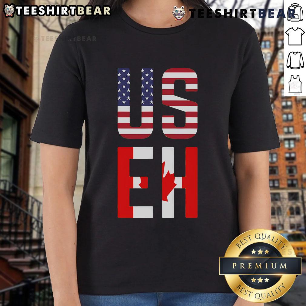 Funny Useh America Canada Flag Tee for Ladies featuring a playful design celebrating American and Canadian pride.