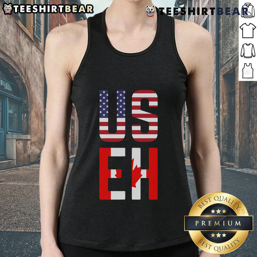 Funny Useh America Canada Flag tank top featuring a playful design celebrating American and Canadian culture.