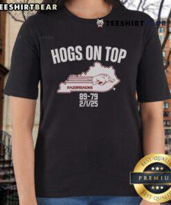 Arkansas basketball Hogs ladies tee celebrating victory over Kentucky with vibrant design and team spirit.