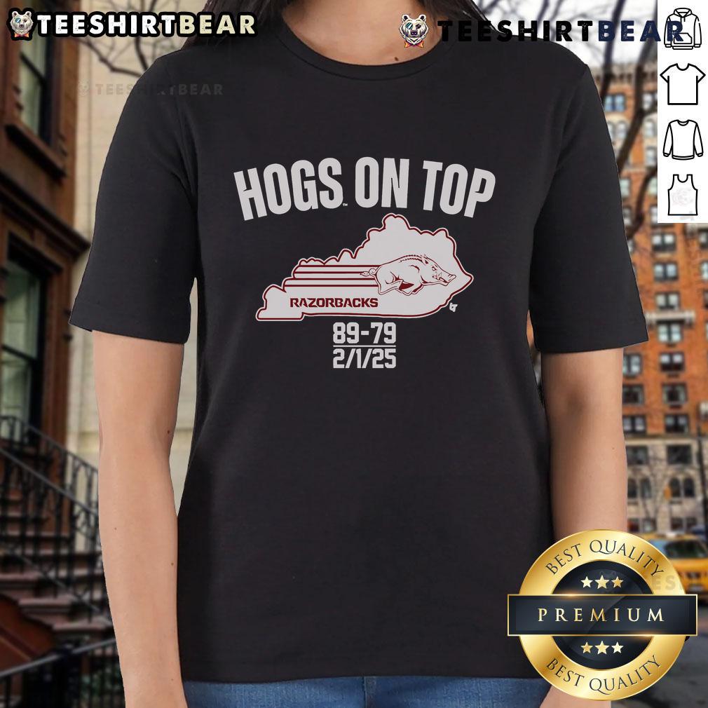Arkansas basketball Hogs ladies tee celebrating victory over Kentucky with vibrant design and team spirit.