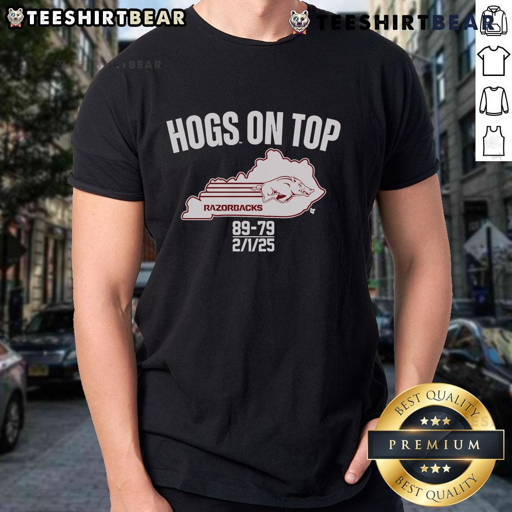 Good Arkansas Basketball Hogs On Top Of Kentucky T-Shirt featuring bold graphics celebrating the Arkansas Razorbacks.