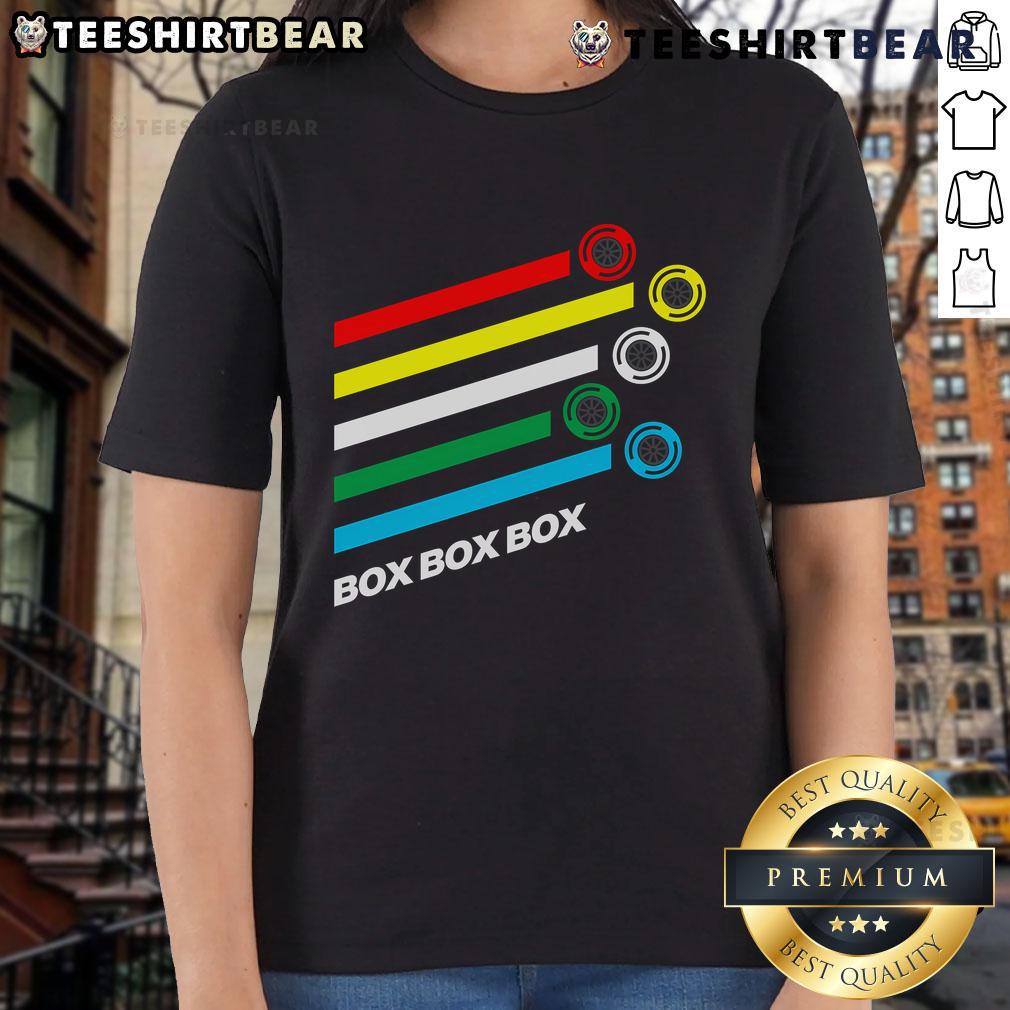 Good Box Box Box F1 tyre compound options ladies tee showcasing stylish design for Formula 1 fans.