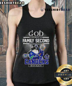 Good God! First Family, Second Then Vancouver Canucks Hockey tank top featuring vibrant team colors and bold graphics.