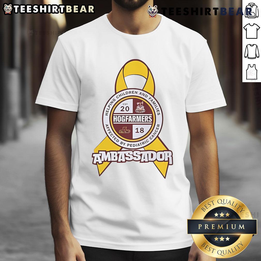 Good Hogfarmers Ambassador T-Shirt supporting children and families affected by pediatric cancer in a vibrant design.