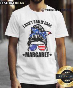 Alt Text: Good I Don't Really Care Margaret Minimalist JD Vance Messy Bun T-Shirt design featuring a chic, casual style.