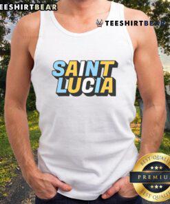 Good Saint Lucia Island Pride tank top featuring vibrant colors and island-inspired design, perfect for summer wear.