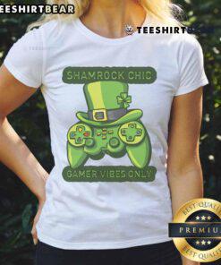 Ladies' tee for St. Patrick's Day celebrating Irish-American gaming tradition with festive graphics.