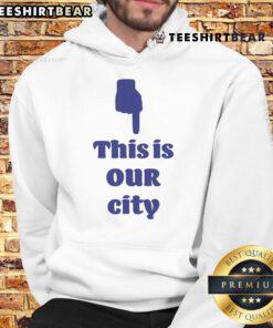 Good This Is Our City hoodie displayed on a mannequin, showcasing vibrant design and urban style for city lovers.