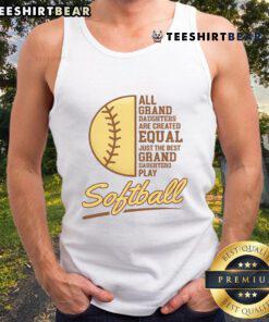 Happy grandparent wearing a tank top supporting their granddaughter who plays softball, celebrating family and sports.