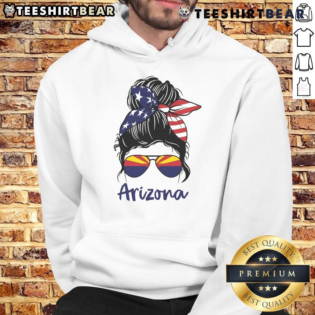 Hot Arizona messy bun hairstyle with a stylish Arizona flag state hoodie, perfect for casual desert vibes.