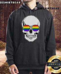 Colorful hot LGBT skull with rainbow sunglasses on a hoodie, perfect for proud expression and stylish comfort.