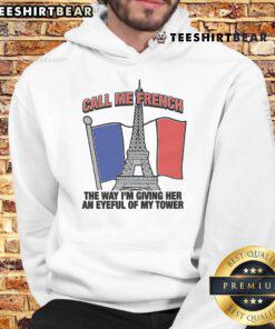Stylish person wearing 'Nice Call Me French' hoodie, showcasing the design with confidence and flair.