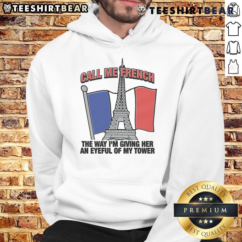 Stylish person wearing 'Nice Call Me French' hoodie, showcasing the design with confidence and flair.