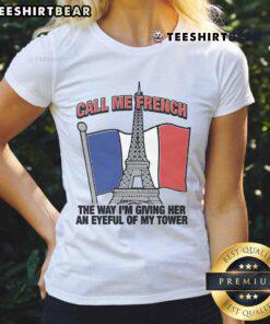 Trendy ladies tee with 'Nice Call Me French' graphic, showcasing a stylish design perfect for casual outfits.