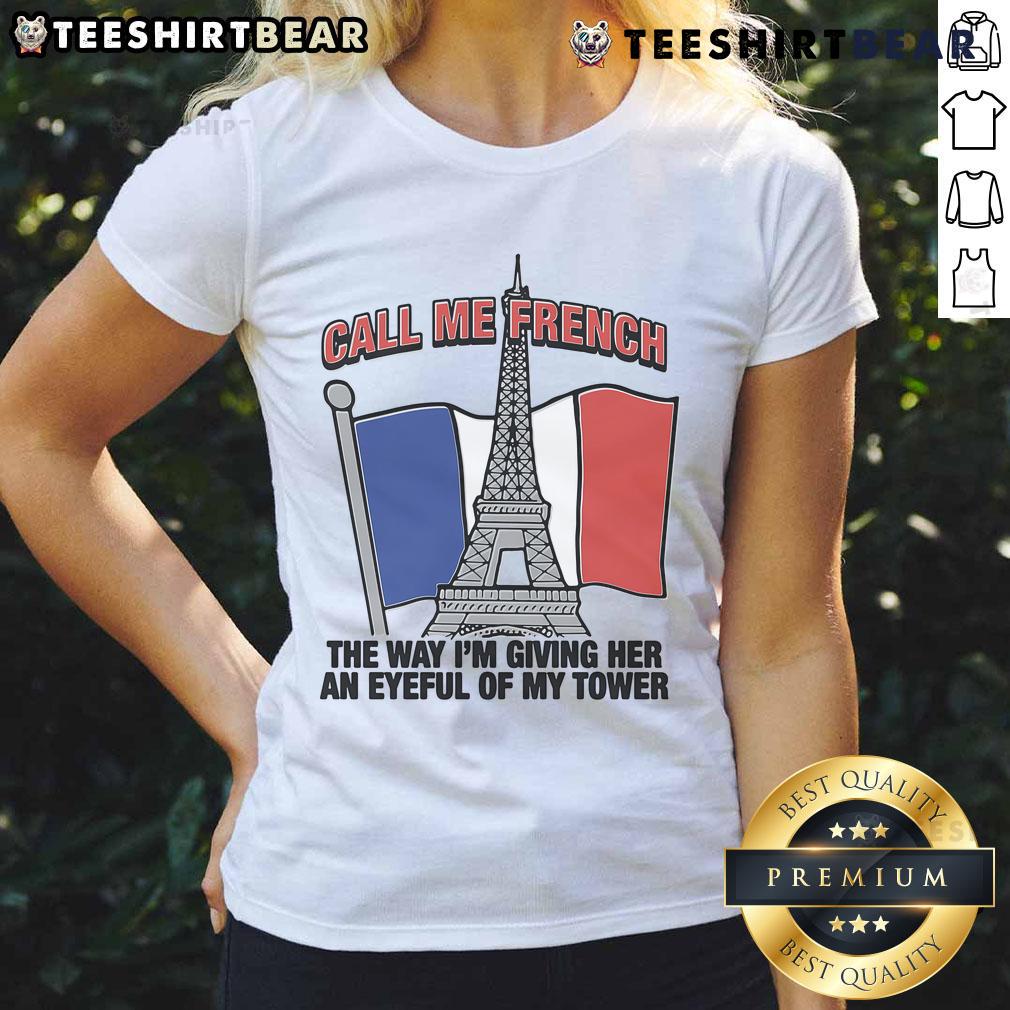 Trendy ladies tee with 'Nice Call Me French' graphic, showcasing a stylish design perfect for casual outfits.
