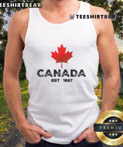 Alt Text: Vintage 'Nice Canada Est 1867' tank top featuring a proud Canadian maple leaf design for patriotic style.