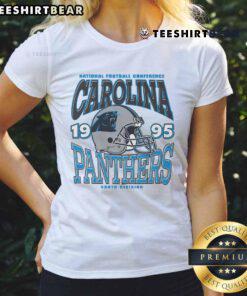Womens Carolina Panthers classic team helmet tee, featuring vibrant team colors and logo, perfect for game day style.