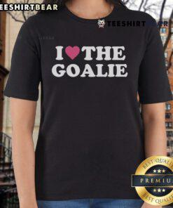 Cute soccer goalie ladies tee with I Love The Goalie design, perfect for soccer fans and players.