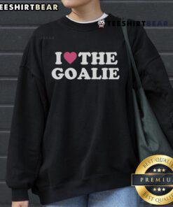 Cute soccer goalie sweatshirt featuring 'I Love the Goalie' design, perfect for young soccer fans and players.
