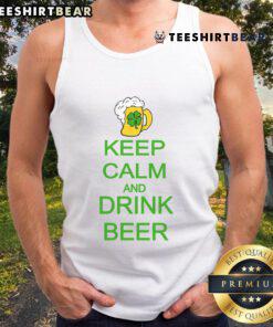 Stylish St. Patrick's Day tank top featuring 'Keep Calm and Drink Beer' design in vibrant green and gold colors.