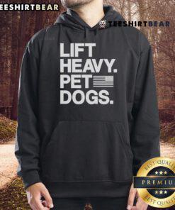Dog weightlifters in a gym wearing Nice Lift Heavy Pet Dogs hoodie, showcasing strength and fitness.