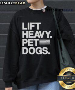 Alt Text: Pet dogs wearing Nice Lift Heavy Gym Sweatshirts, showcasing weightlifters' spirit and playful energy.