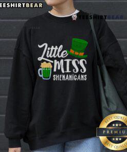 Nice Little Miss Shenanigans St. Patrick's Day hat and beer sweatshirt, perfect for festive celebrations and cozy wear.