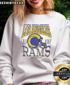 Alt Text: Classic Los Angeles Rams sweatshirt featuring the team's iconic helmet design, perfect for fans and casual wear.