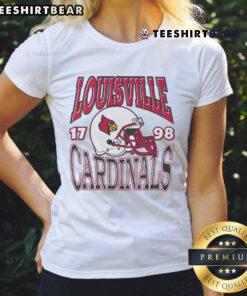 Alt Text: Ladies tee featuring the classic Louisville Cardinals team helmet design, perfect for fans of the Louisville Cardinals.